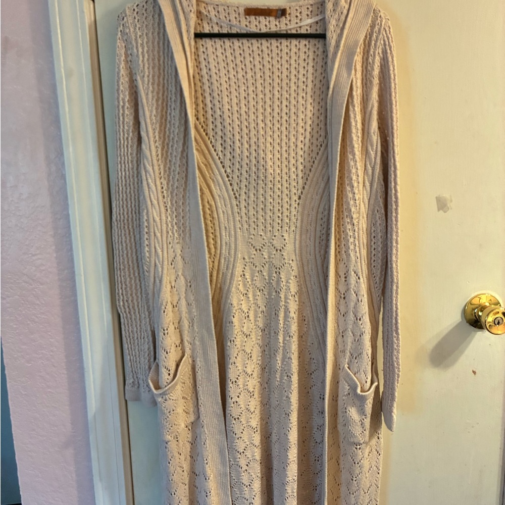 Women's Cream Open-Front Knit Cardigan Sweater - Picture 2 of 4